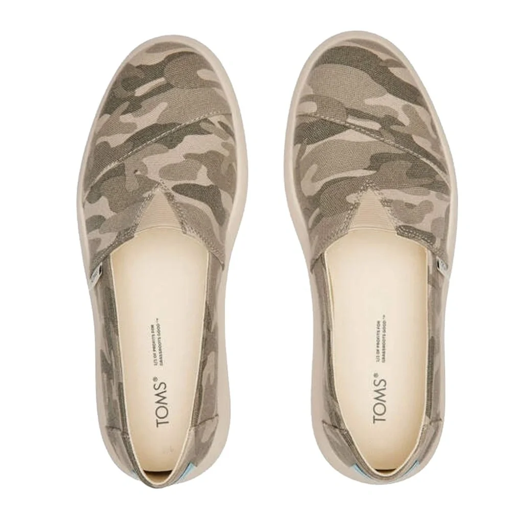TOMS Alpargata Mallow Taupe Grey Forest Camo Print Shoe Slip On Loafer - Picture 4 of 9